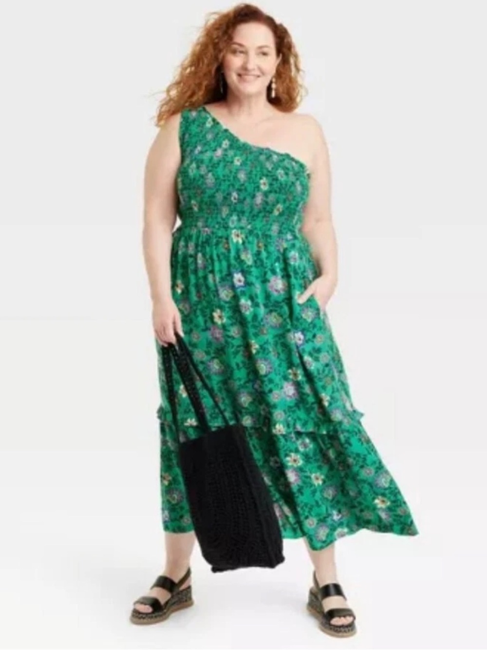 Knox Rose Teal Green Floral One-Shoulder Maxi Dress